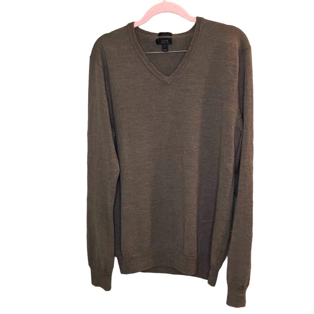 Men’s J.Crew Mocha Slim Large Merino Wool V Neck Sweater